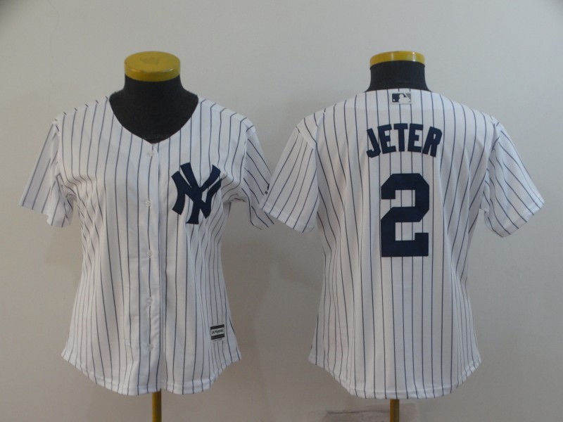 Women's New York Yankees #2 Derek Jeter White Cool Base Stitched MLB Jersey(Run Small)